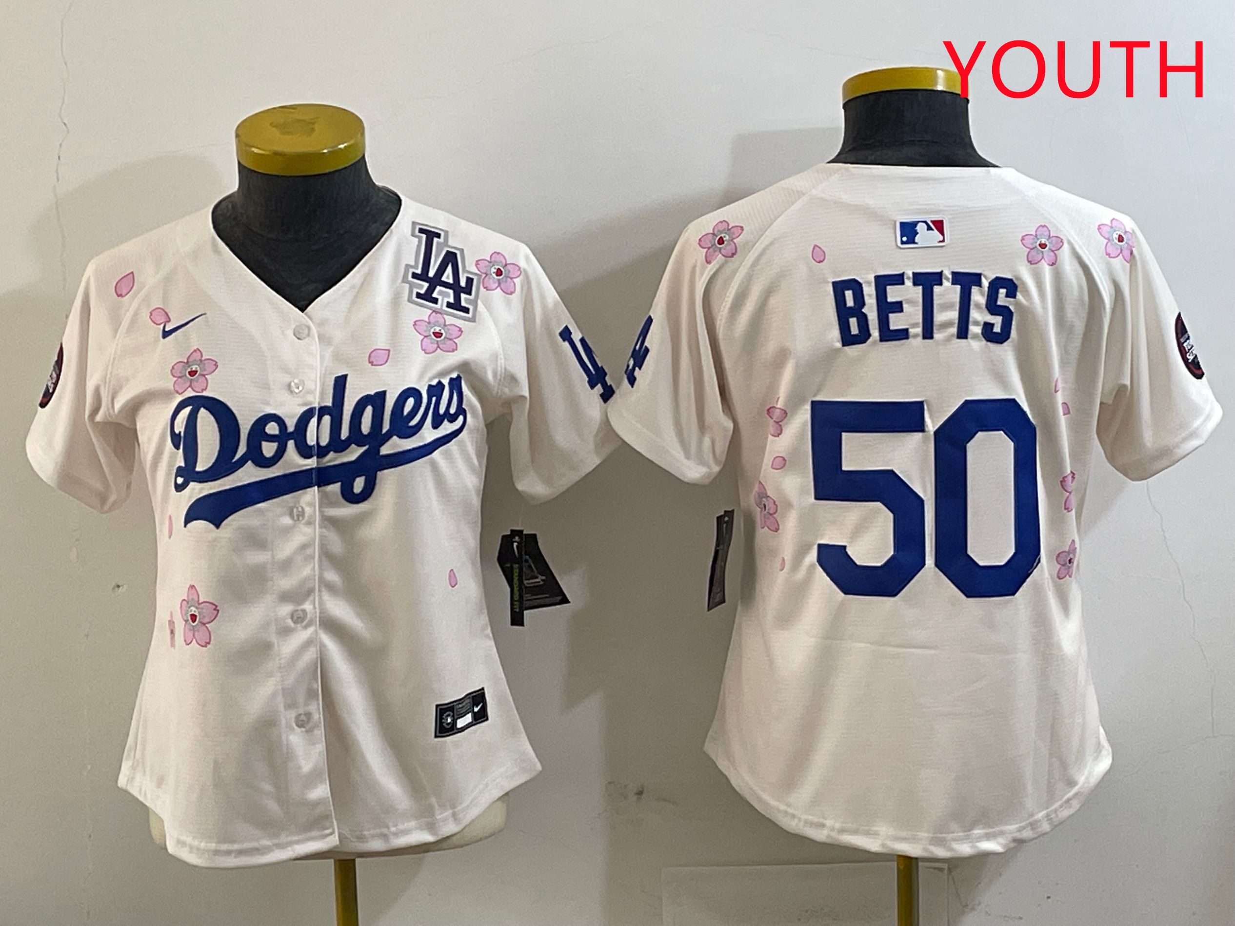 Youth Los Angeles Dodgers 50 Betts Cream Sakura Edition 2025 Nike MLB Jersey style 5